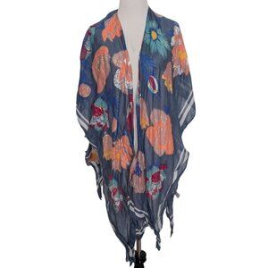 Woven Heart Floral Kimono Womens One Size Blue Metallic Lightweight Cardigan